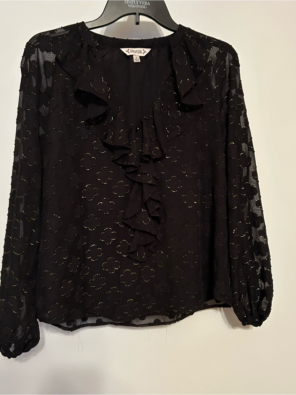 Nanette Lepore Black Ruffled Long-Sleeve Blouse